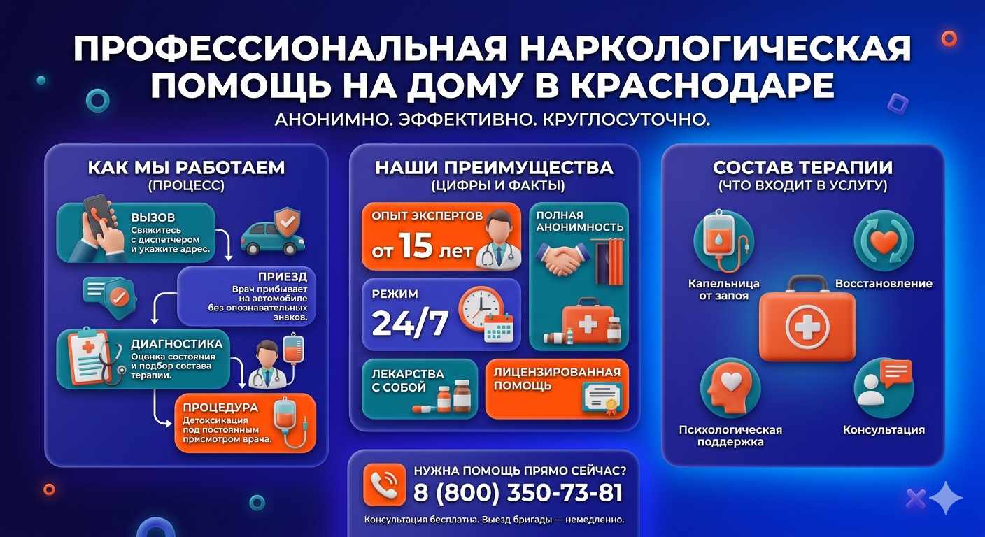 Инфографика о принципах лечения алкоголизма на дому в Исянгулово: этапы вызова нарколога, преимущества анонимной детоксикации и состав медицинской помощи.